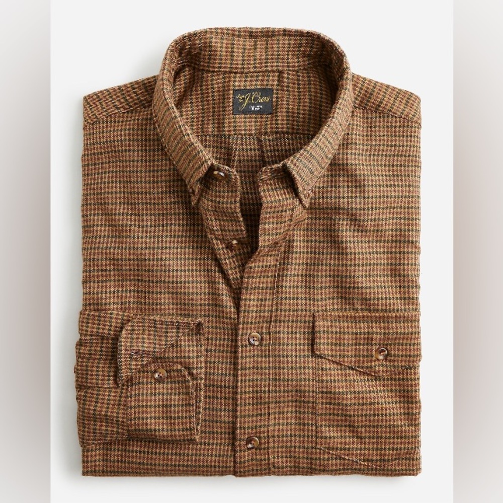 ◼️J. Crew◼️ Cashmere Slim Fit Long-Sleeve Button Down in Houndstooth Brown (NWT)